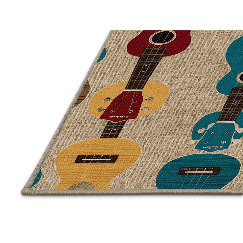  Tapis lavable de musique d'ukulélé, Rectangulaire 2 pi x 3 pi