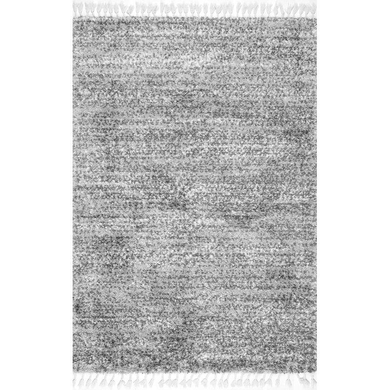 Tapis gris à poils longs tissé à la machine Kinard, Rectangle 10 pi x 14 pi 8 po