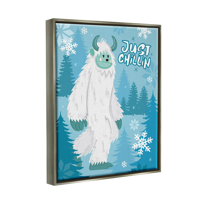 Just Winter, yéti rigolo - impression sur toile avec cadre flottant, H 21 po x l 17 po x P 1,7 po, Cadre flottant gris lustré