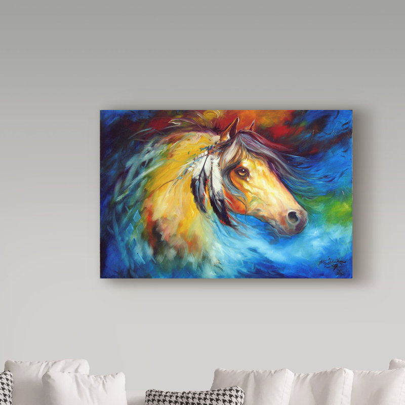 Duniya «Blue Thunder War Pony», reproduction de peinture acrylique sur toile tendue, H 22 po x l 32 po x P 2 po