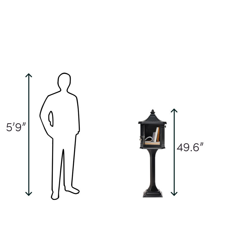 Large Black Lockable Aluminum Pedestal Mailbox with Post
