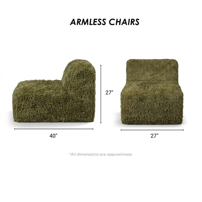 Causeuse modulaire de couleur olive en fausse fourrure compressée en mousse haute densité