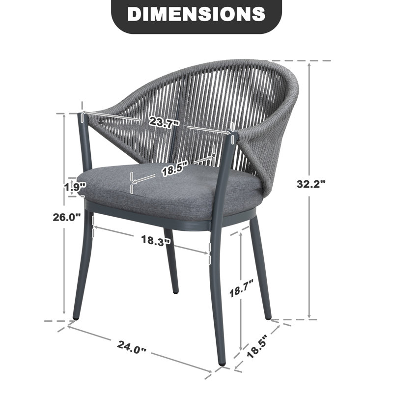 Ensemble de conversation d'extérieur en corde tissée 2 pièces avec coussins, aluminium
