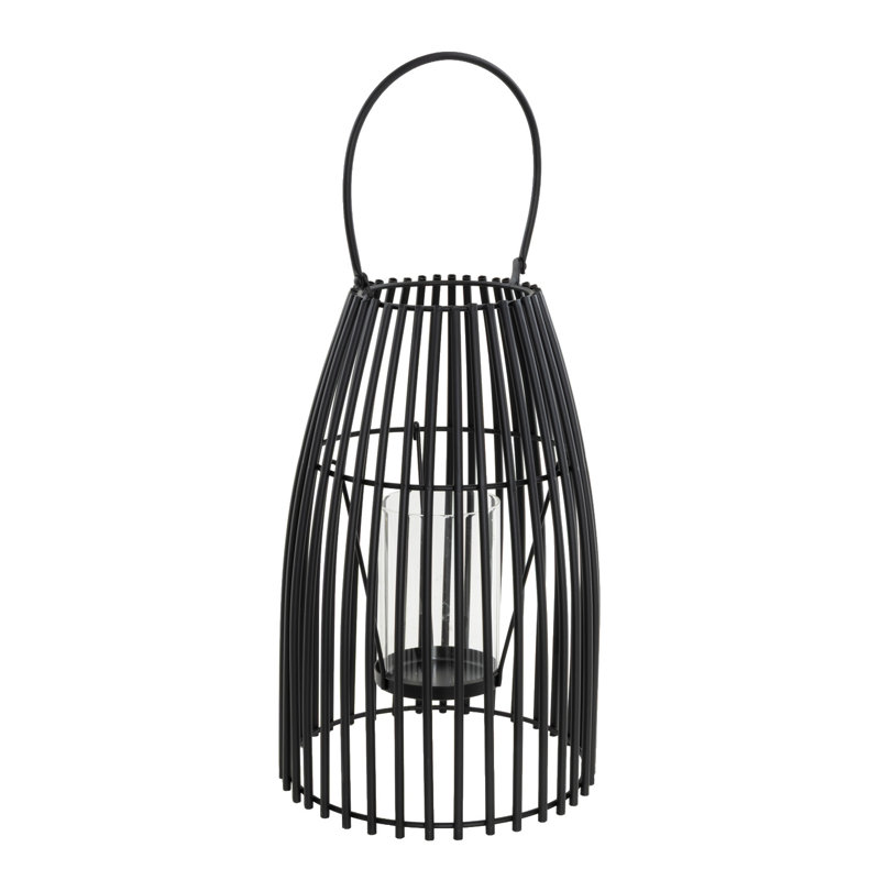 Lanterne bougie en fer et verre Enya, Noir, H 16 po x l 9 po x P 9 po