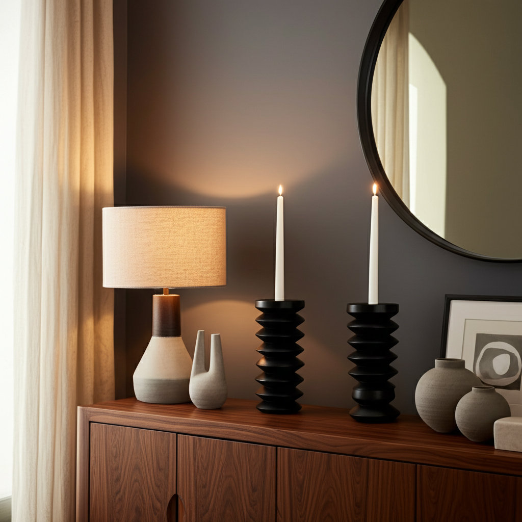 Wood Pillar Candle Holder, 8" H x 4" W x 4" D
