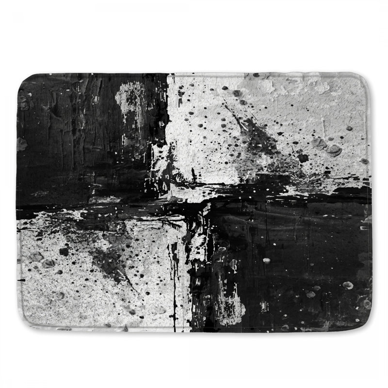 Tapis de bain noir et blanc abstrait, L 34 po x L 21 po