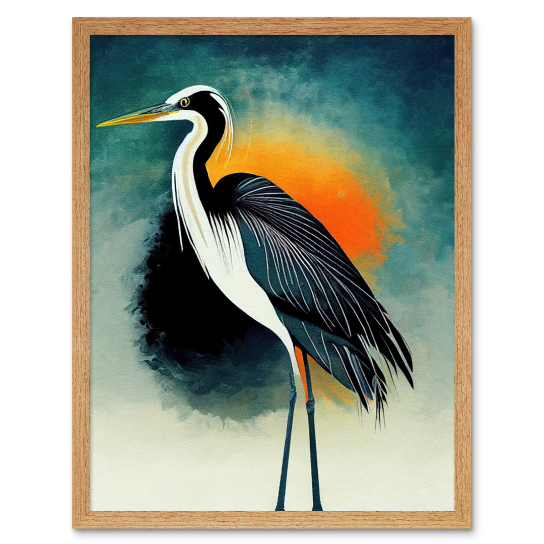 Heron Monochrome Bird Portrait Sunrise - No Frame Rectangle Print