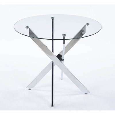 Contemporary Metal Legged Dining Table With Tempered Glass, Easy To Clean Surface Assemble