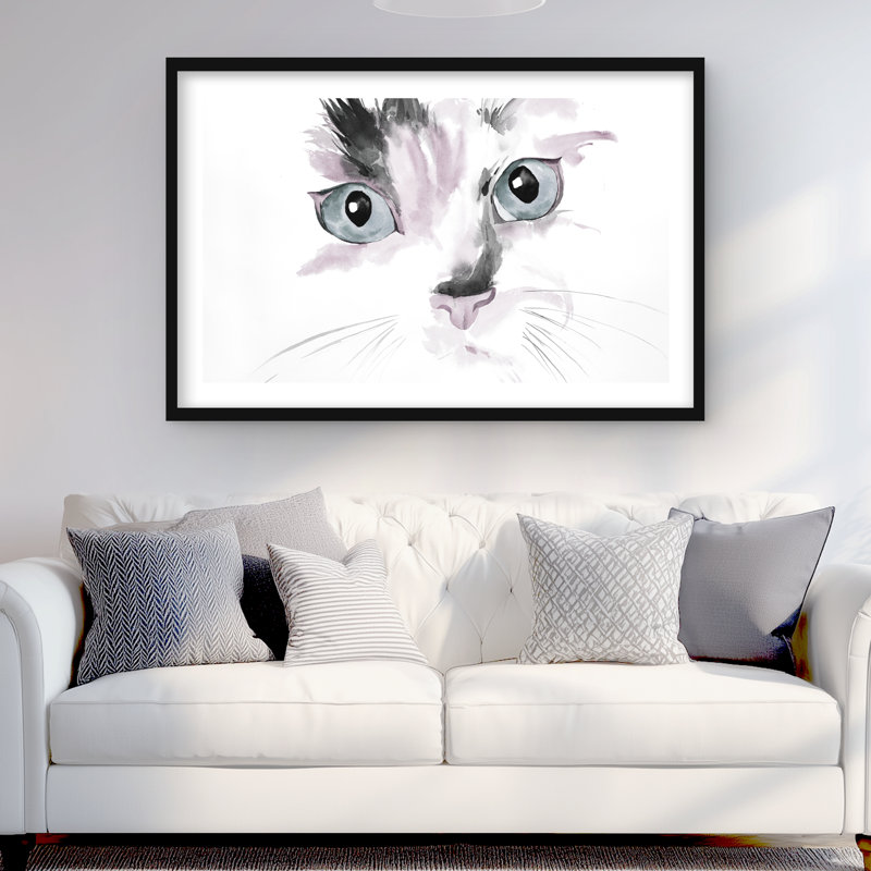 Reproduction d'aquarelle féline bleue - reflet rose