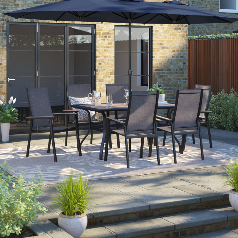 Leonard Rectangular 6 - Person Outdoor Dining Set with Umbrella
