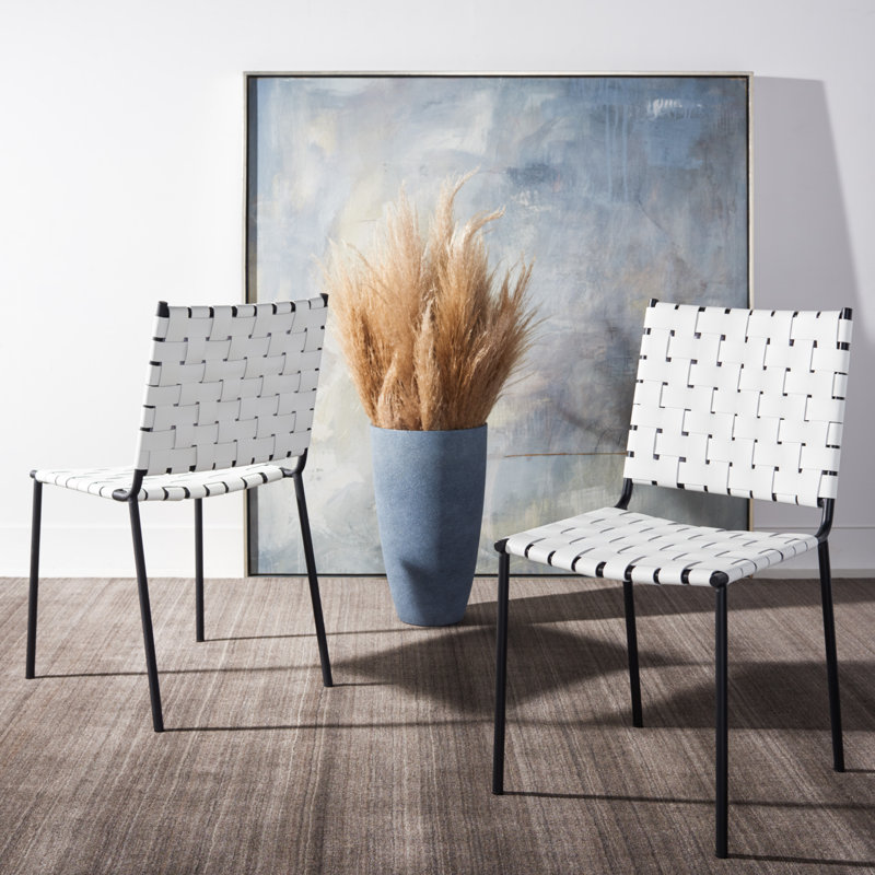 Chaise d'appoint rembourrée Ryland, Cuir véritable blanc, Noir