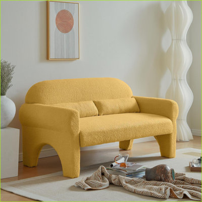 Loveseats for Living Room, Modern Lambswool with Lumbar Pillow | Solid Wood Frame | Foam | Mustard Yellow