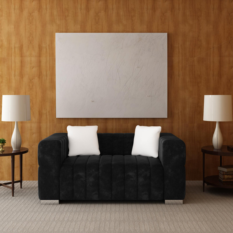 Causeuse en velours Charlesworth, Argent argent, Noir
