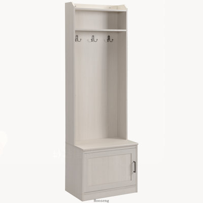 Portemanteau rustique avec banc de rangement pour chaussures, portemanteau et tablettes de rangement, grain de bois blanc
