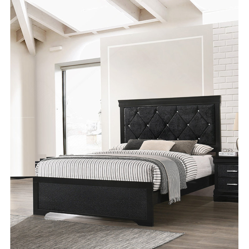 Tête de lit tapissier grand lit, Noir, noir, noir, noir, Queen