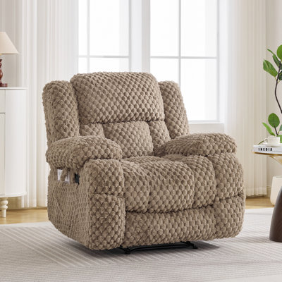41.3" Wide Oversized Plush Fabric Soft Padding Manual Recliner Chair With Storage Pocket