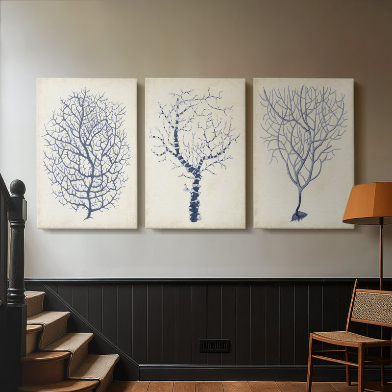 Indigo Coral I - Toile tendue avec châssis sur mesure - 3 pièces