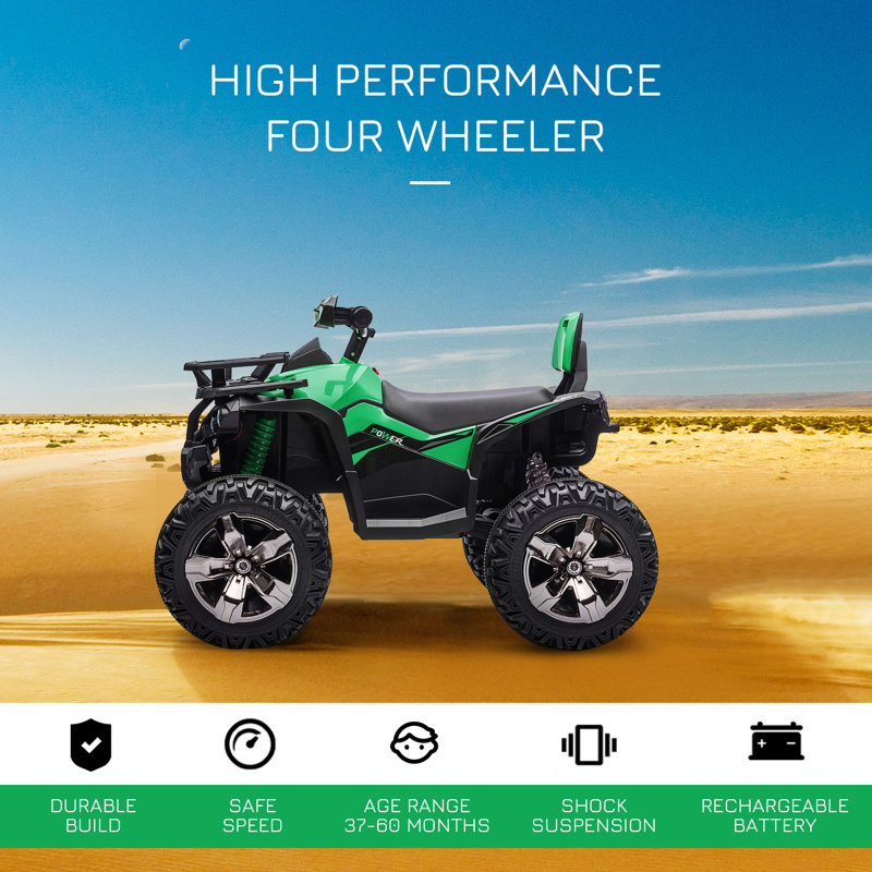 Green 12V Kids ATV Ride-On Quad with Music and Headlights