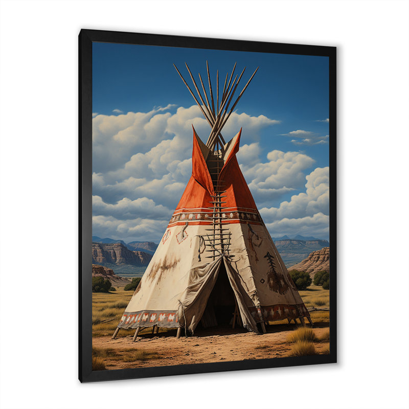 Coral Native Tipi Sage Wisdom - Cityscapes Canvas Art Print, Cadre photo noir, H 20 po x l 12 po x P 1 po