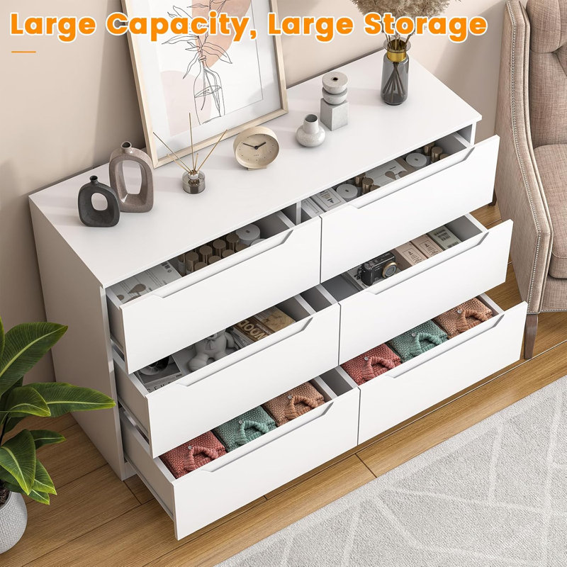 White Modern Double Dresser with Extra Deep Drawers