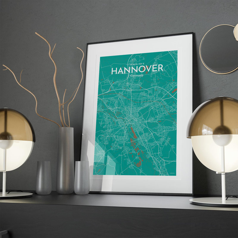 «Hannover City Map», impression, H 17 po x l 11 po, Vert / brun