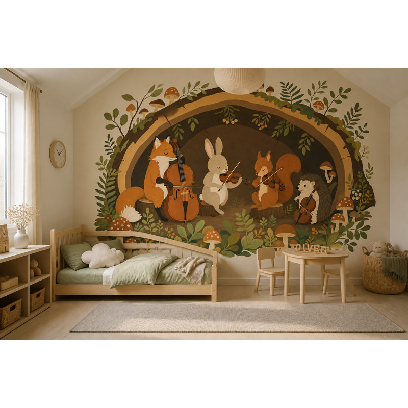 Illustration de forêt et ornements de forêt, 100 po x 96 po, Peler et coller