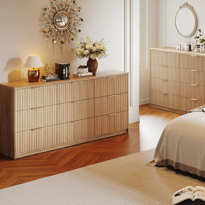 Fluted 8/9 Drawer Double Dresser, Modern Wide Chest of Drawers with Metal Handles & Anti-Tip, Large Capacity Storage Cabinet for Bedroom, Living Room, Entryway