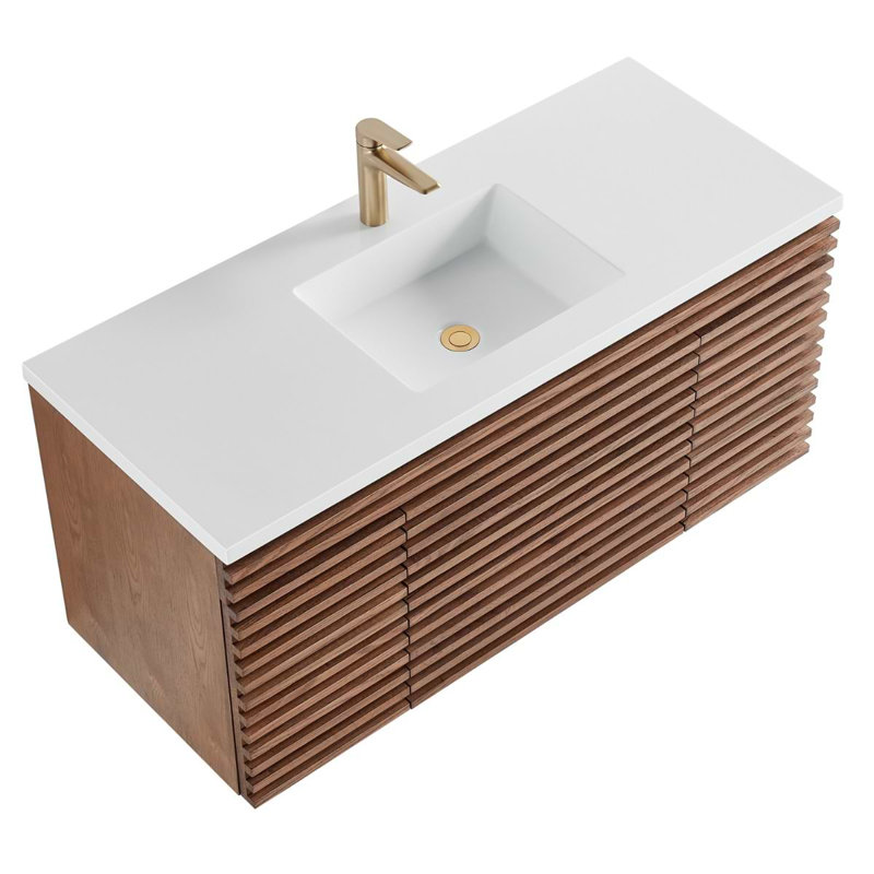Gibson 48" Wall Mounted Single Bathroom Vanity with Top, Dark Wood, 48"