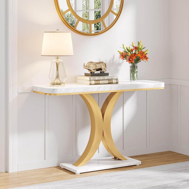 White Marble Gold Entryway Console Table
