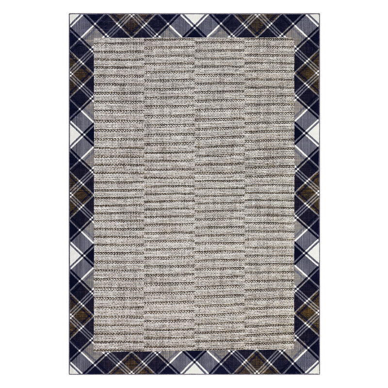 Modern Checkered Bordered Area Rug Machine Washable Rug Low Pile Throw Carpet Non Slip Non Shedding Floor Cover Stain Resistant Folding Carpet For Home Decor