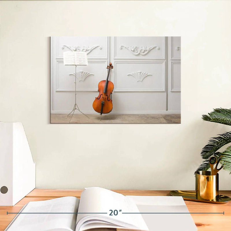 Violoncelle et pupitre, H 8 po x l 12 po