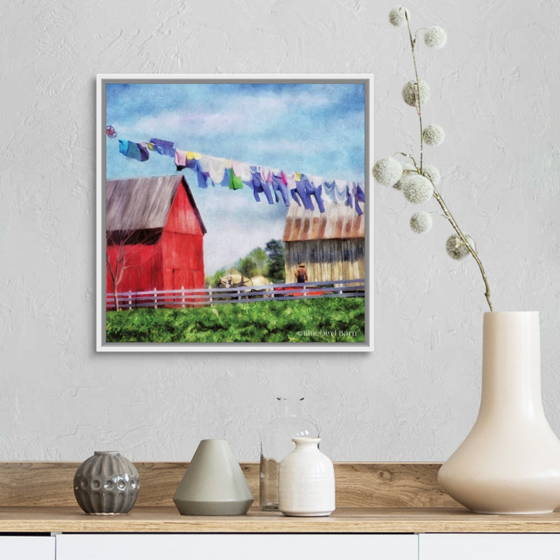 « Corde à linge » par Bluebird Barn-impression sur toile, H 18 po x l 18 po x P 1,75 po, Toile blanche encadrée
