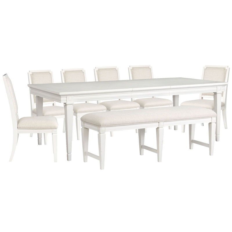 Extendable Rectangular Dining Table With 6 Upholstered Side Chairs And Upholstered Bench, 8Pcs:Table,Bench,6Chairs
