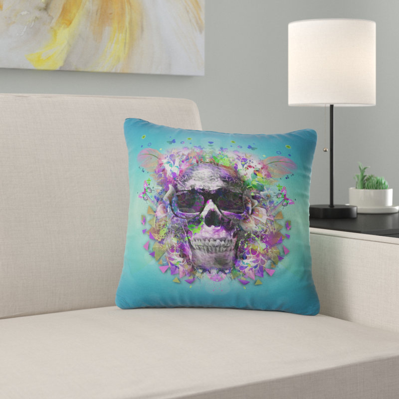Tête de mort avec lunettes et papillons - coussin imprimé abstrait, 16 po x 1 po, Coussin décoratif
