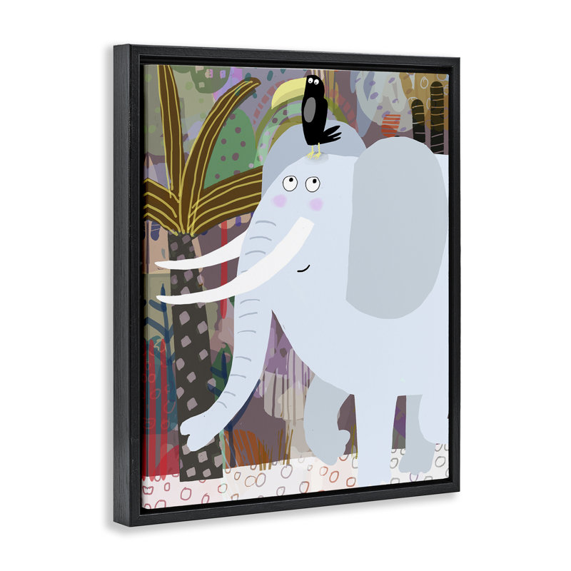 Éléphant et toucan dans un cadre flottant dans la jungle, design par Carla Daly, H 21 po x l 17 po