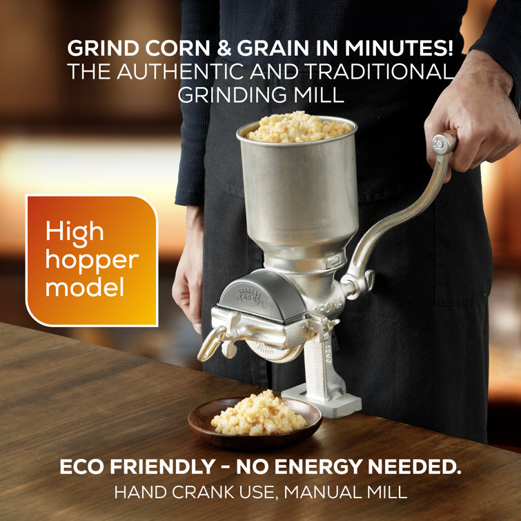 Corona Corn Grinder, Grain Mill, Manual Grinder for Corn, Rice, Soybeans, Pepper, Chickpeas, Cast Iron Wheat Grinder for Domestic Use, Gray, Corona