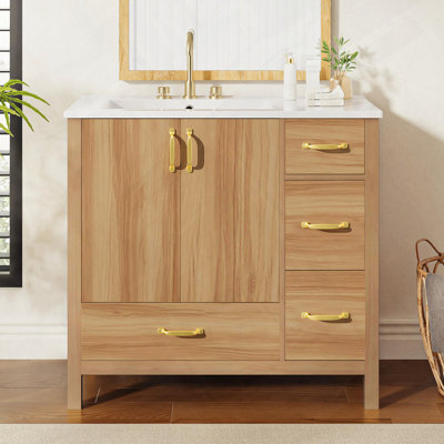 Meuble-lavabo moderne en bois avec portes et tiroirs à fermeture douce