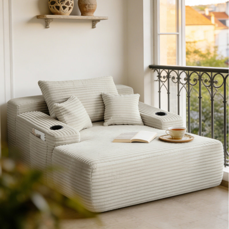Chaise longue rembourrée, Beige