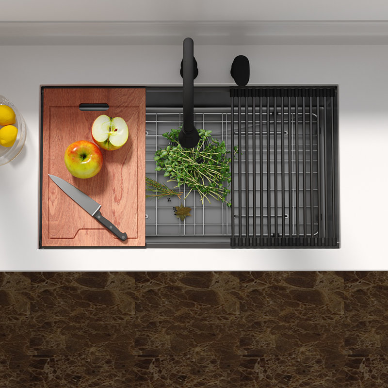 30" L x 18" W Undermount Kitchen Sink Workstation Single Bowl Sink 16 Gauge Stainless Steel Sink in Gunmetal Black