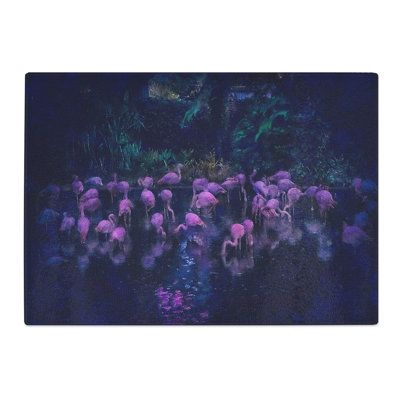 Tempered Glass Neon Flamingos Chopping Board