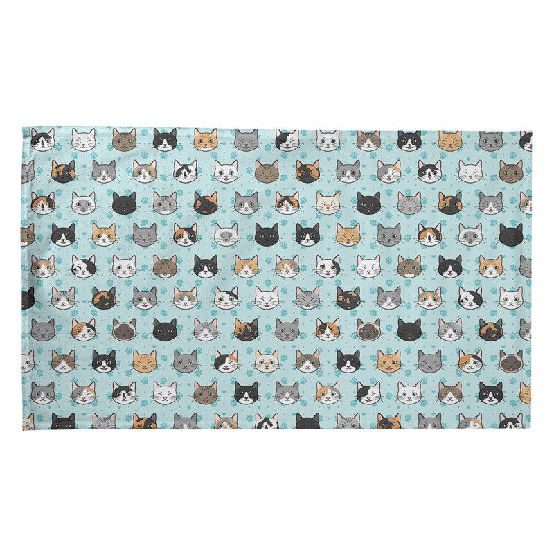 Serviette à thé à motif chat kitty, Polyester sergé, Vert
