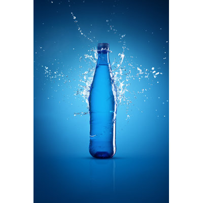 Water Bottle on Blue Background 1 Piece Wrapped Canvas Wall Art