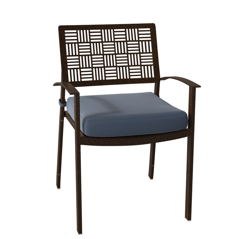 New Century Outdoor Dining Armchair, Spectrum Denim Sunbrella® Plainweave, Chestnut Brown