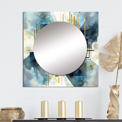 Lamarius - Décoration murale abstraite de formes abstraites bleues et dorées pour chambre à coucher