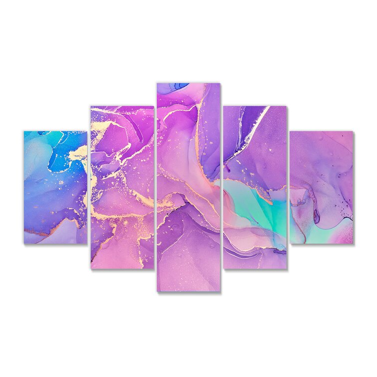 DesignArt Pink And Purple Abstract Liquid Art I On Canvas 5 Pieces ...