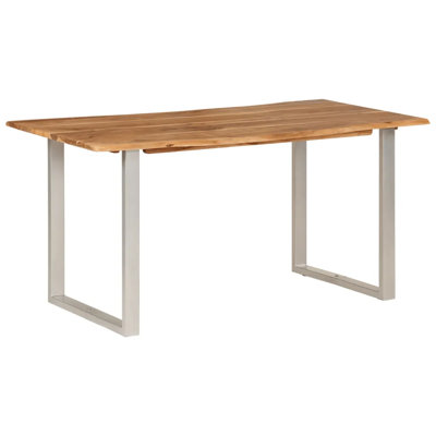 Depasquale Acacia Rectangular Wood Top Dining Table with Steel Base