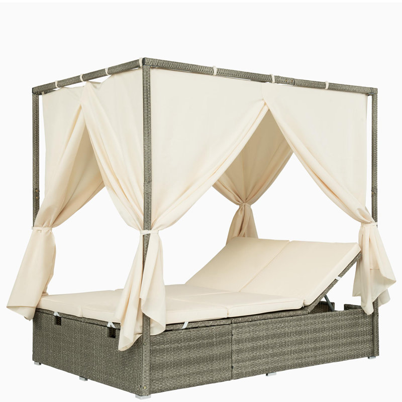 Outdoor metal frame rattan weave daybed, Beige, Gray