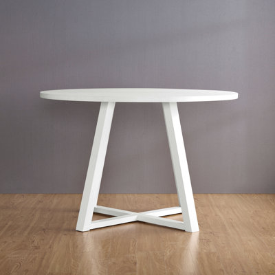 Table de salle à manger ronde Edo, base tréteaux, finition blanche