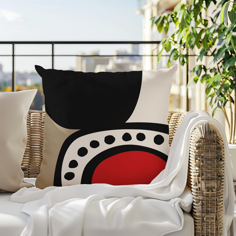 Oreiller carré réversible intérieur / extérieur Tobe Minimalist, H 15 po x l 15 po, Rouge / noir / blanc cassé