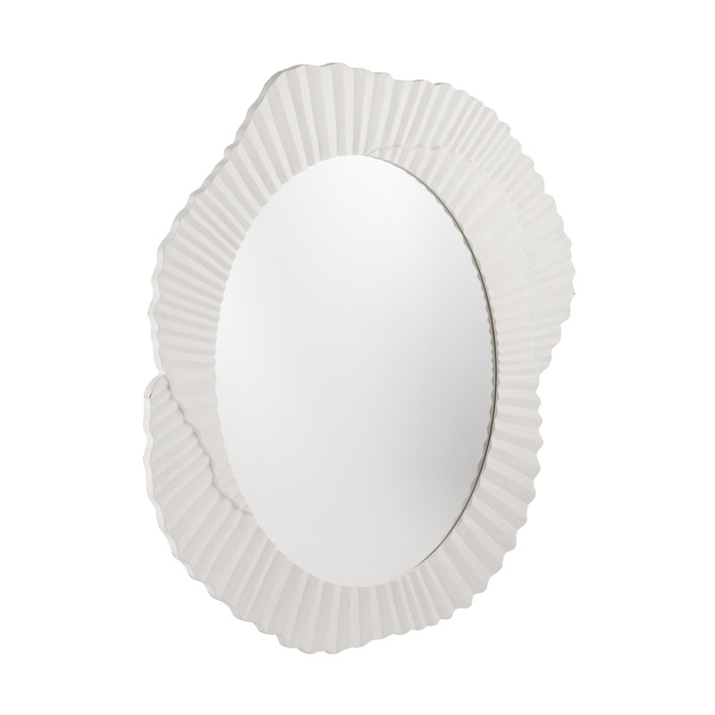 Petal Matte White Wood Wall Mirror with Flower Petal-Inspired Frame